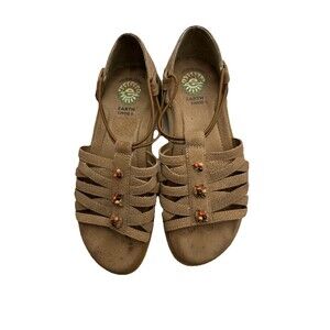 Earth Shoes Size 7 Brown Leather Wedge Sandal Gelron 2000 Flaws